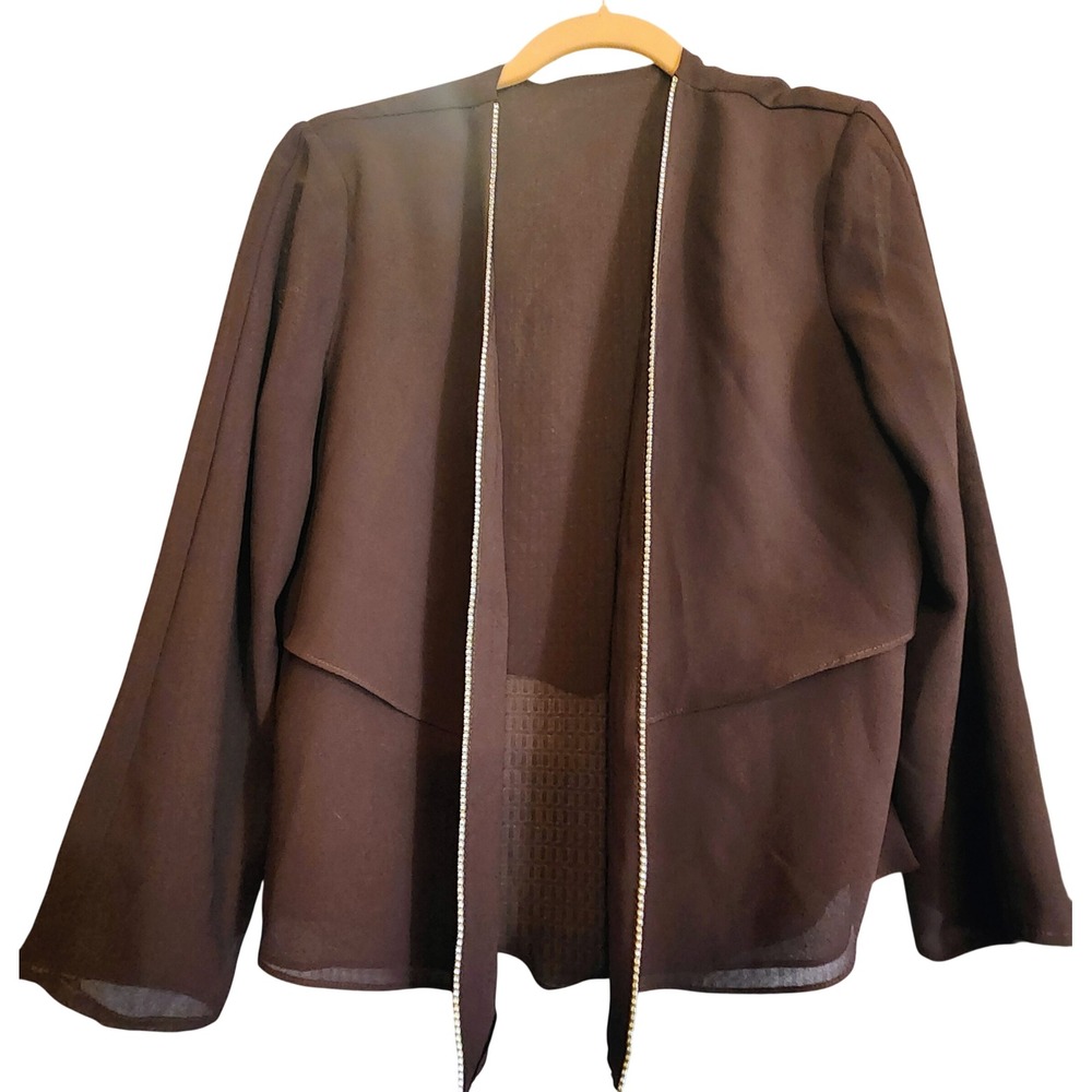 Unbranded Open Front Jacket Womens M Brown Excellent Rhinestone Trim Gauze Wrap